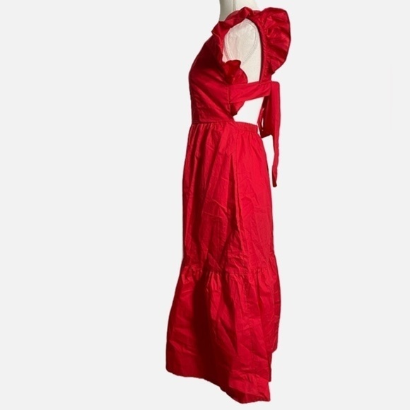 Sunday Up Red Cotton Pinafore Midi Dress - Picture 3 of 13